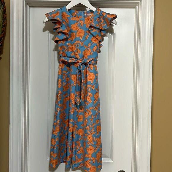 GB GIRLS floral jumpsuit. Size 8. Worn once. Blue / orange print.